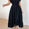 Button Front Ruffle Hem Stylish Dress