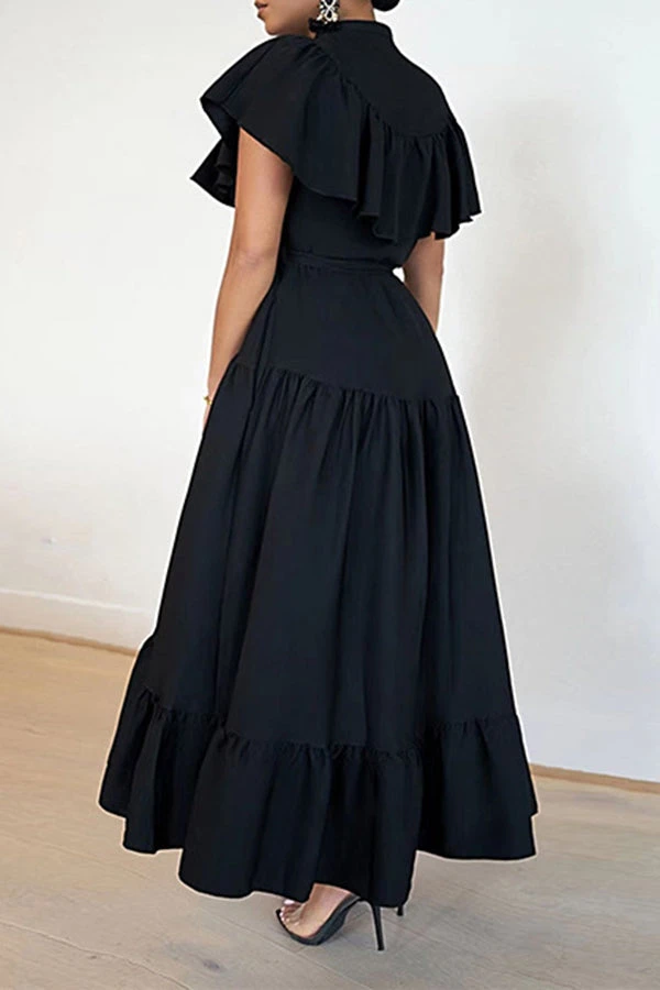 Button Front Ruffle Hem Stylish Dress 2 Button Front Ruffle Hem Stylish Dress - Image 2