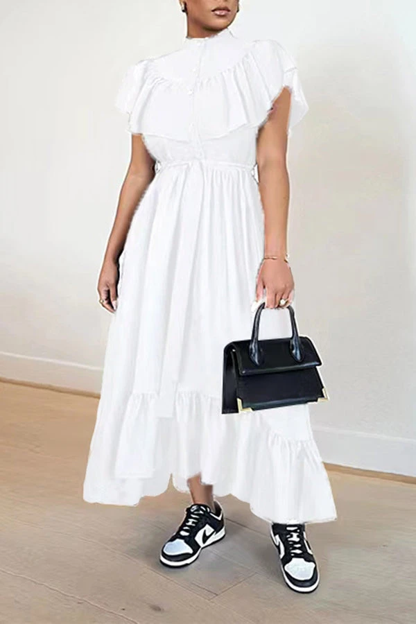 Button Front Ruffle Hem Stylish Dress 4 Button Front Ruffle Hem Stylish Dress - Image 4