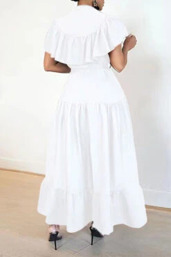 Button Front Ruffle Hem Stylish Dress 9 Button Front Ruffle Hem Stylish Dress -Acorpstyle XTQ0098 WH 2