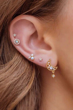 Moon Single Stud Bone Clip Earring Set
