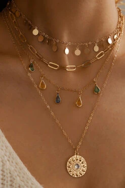 Buckle Rhinestone Tassel 4-Layer Necklace