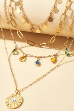 Buckle Rhinestone Tassel 4-Layer Necklace -Acorpstyle XTQ0183 GO 3