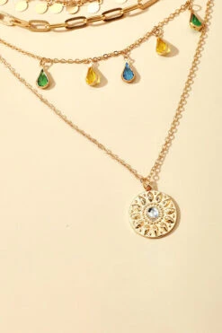 Buckle Rhinestone Tassel 4-Layer Necklace -Acorpstyle XTQ0183 GO 4