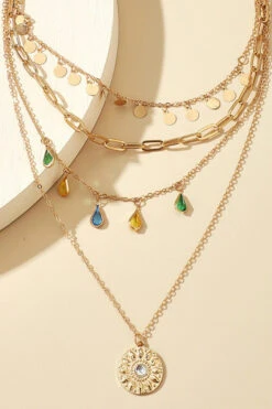 Buckle Rhinestone Tassel 4-Layer Necklace -Acorpstyle XTQ0183 GO 5