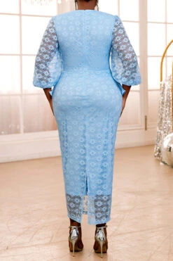 Fashion Hollow Neck Ruffle Lantern Sleeve Dress 7 Fashion Hollow Neck Ruffle Lantern Sleeve Dress -Acorpstyle XTQ0200 BL 4