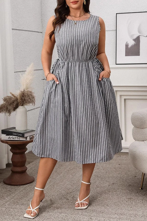 Casual Striped Elastic Waist Midi Dress* 5 Casual Striped Elastic Waist Midi Dress* - Image 5