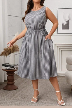 Casual Striped Elastic Waist Midi Dress* 12 Casual Striped Elastic Waist Midi Dress* -Acorpstyle XTQ0263 AS 3