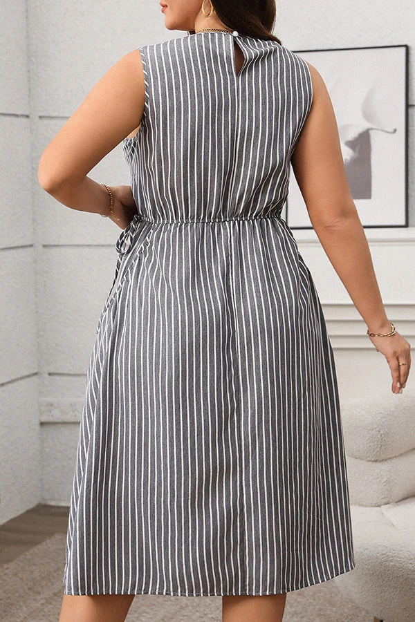 Casual Striped Elastic Waist Midi Dress* 7 Casual Striped Elastic Waist Midi Dress* - Image 7