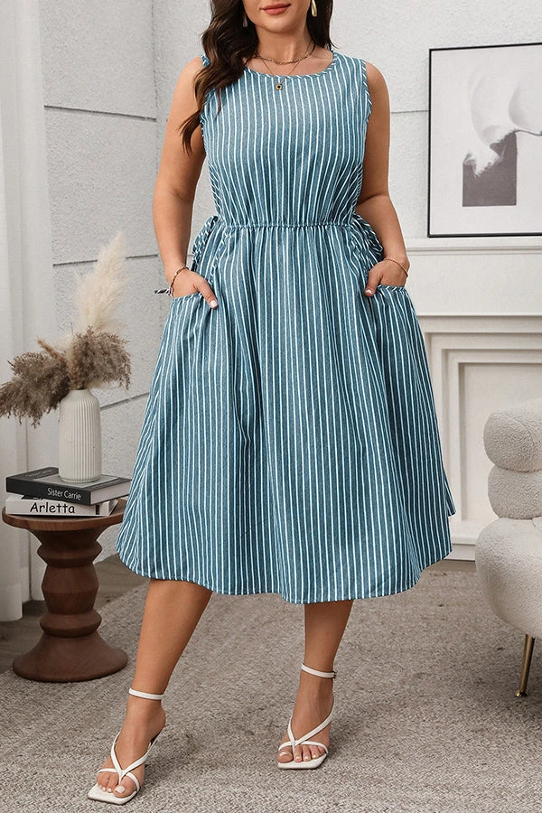 Casual Striped Elastic Waist Midi Dress* 2 Casual Striped Elastic Waist Midi Dress* - Image 2