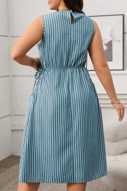 Casual Striped Elastic Waist Midi Dress* 9 Casual Striped Elastic Waist Midi Dress* -Acorpstyle XTQ0263 BL 3