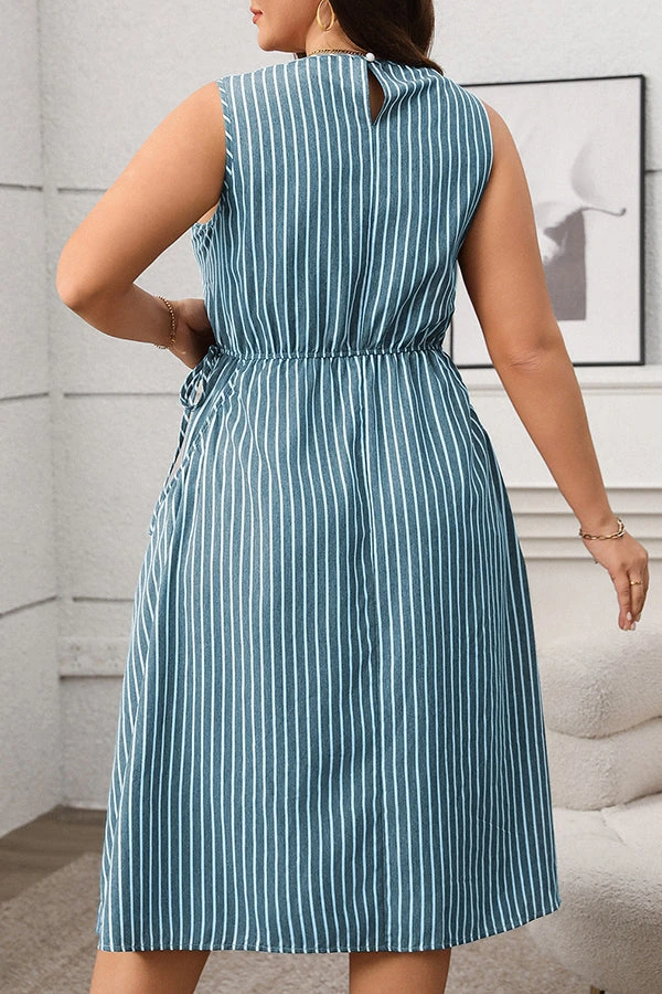 Casual Striped Elastic Waist Midi Dress* 3 Casual Striped Elastic Waist Midi Dress* - Image 3