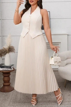 Elegant V-Neck Gilet & Pleated Skirt Set* 7 Elegant V-Neck Gilet & Pleated Skirt Set* -Acorpstyle XTQ0264 AP 4