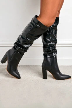 Versatile Retro PU Ruched Long High Heels