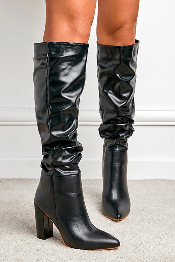 Versatile Retro PU Ruched Long High Heels 2 Versatile Retro PU Ruched Long High Heels - Image 2