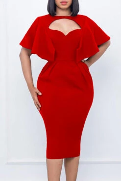 Elegant Solid Keyhole Neck Midi Dress -Acorpstyle XTS0179 RE 1