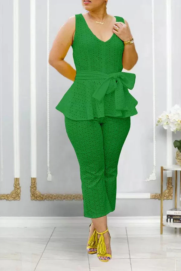Stylish Belt Pleated Trim Top & Pants Set 10 Stylish Belt Pleated Trim Top & Pants Set - Image 10