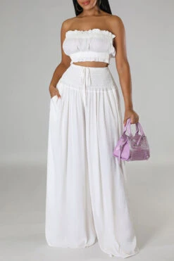 Stylish Shirred Tube Top & Pants Set 11 Stylish Shirred Tube Top & Pants Set -Acorpstyle XTS0227 WH 1