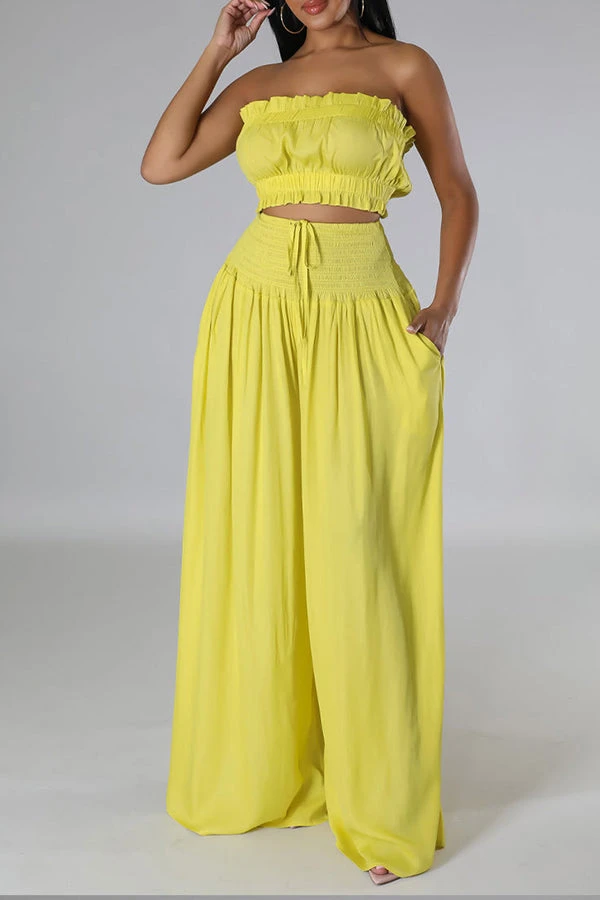 Stylish Shirred Tube Top & Pants Set 1 Stylish Shirred Tube Top & Pants Set