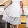 Elegant Lace Puff Sleeve A-line Dress