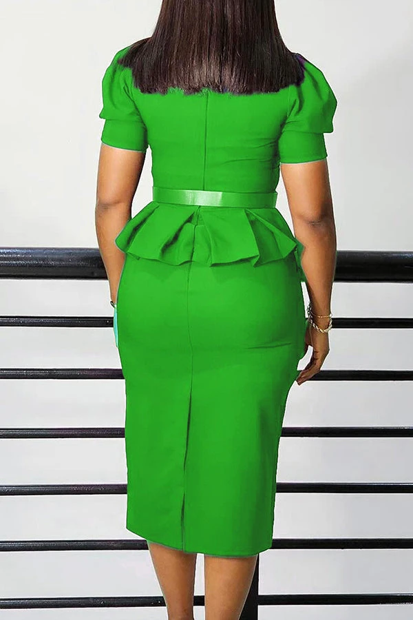 Elegant Square Neck Ruffle Trim Dress 4 Elegant Square Neck Ruffle Trim Dress - Image 4