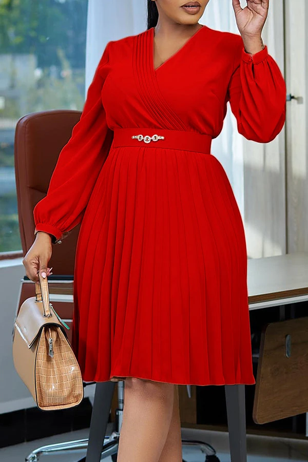 Elegant Surplice Neck Pleated Midi Dress 3 Elegant Surplice Neck Pleated Midi Dress - Image 3