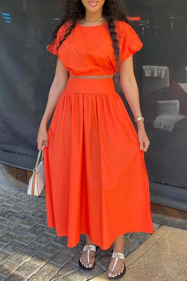 Casual Lantern Sleeve Top & Skirt Set 1 Casual Lantern Sleeve Top & Skirt Set