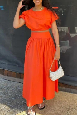 Casual Lantern Sleeve Top & Skirt Set 5 Casual Lantern Sleeve Top & Skirt Set -Acorpstyle XTT0259 OR 3