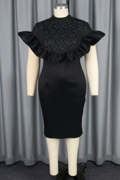 Gorgeous Ruffle Mock Neck Midi Dress -Acorpstyle XTT0270 BK 3