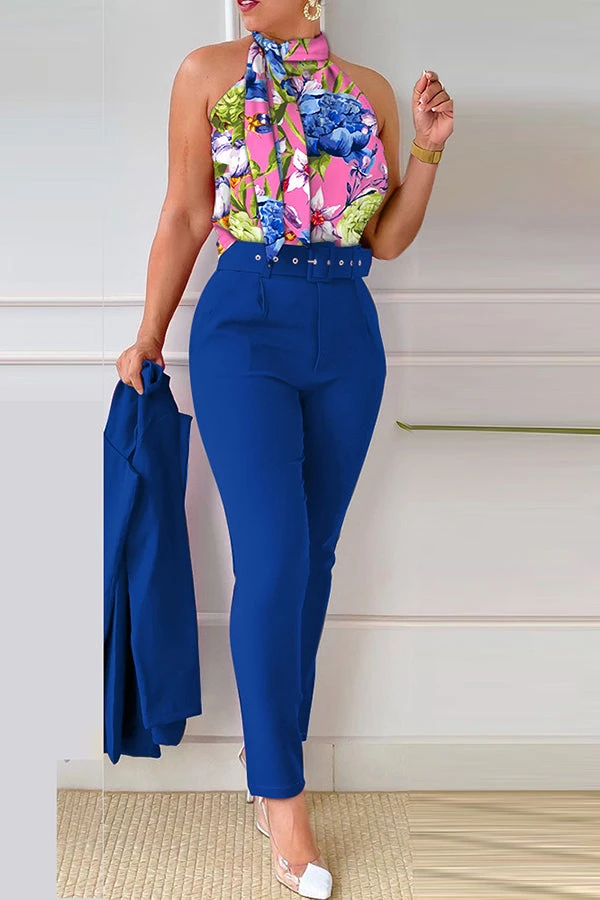 Sleeveless Lace-Up Top & Pants Set (With Belt) 2 Sleeveless Lace-Up Top & Pants Set (With Belt) - Image 2