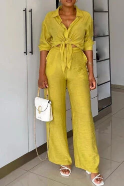 Solid Color Shirt & Pants Set 12 Solid Color Shirt & Pants Set -Acorpstyle XTU0043 YE 5