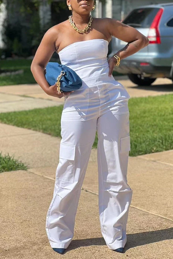 Strapless Cargo Pocket Sleeveless Jumpsuit 3 Strapless Cargo Pocket Sleeveless Jumpsuit - Image 3