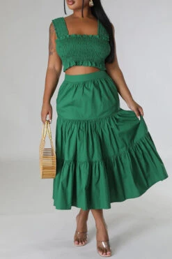 Fashionable Bust Wrap & Solid Color Skirt Set 15 Fashionable Bust Wrap & Solid Color Skirt Set -Acorpstyle XTU0175 GR 4