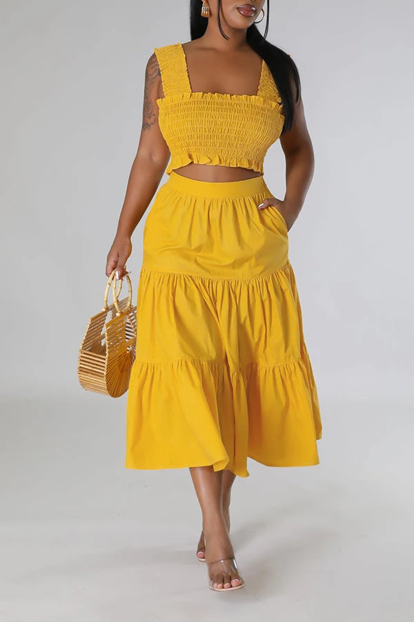 Fashionable Bust Wrap & Solid Color Skirt Set 1 Fashionable Bust Wrap & Solid Color Skirt Set