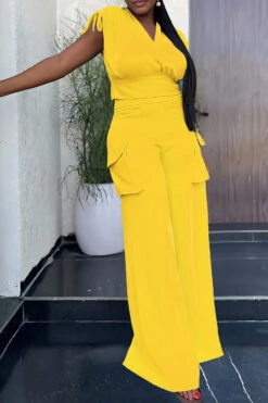 Casual V-Neck Top & Pants Set 7 Casual V-Neck Top & Pants Set -Acorpstyle XTU0217 YE 3