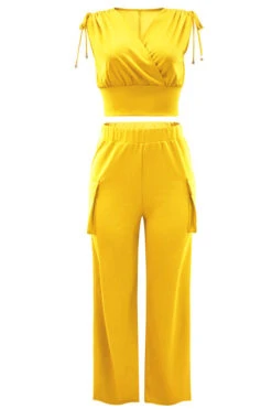 Casual V-Neck Top & Pants Set 8 Casual V-Neck Top & Pants Set -Acorpstyle XTU0217 YE 4