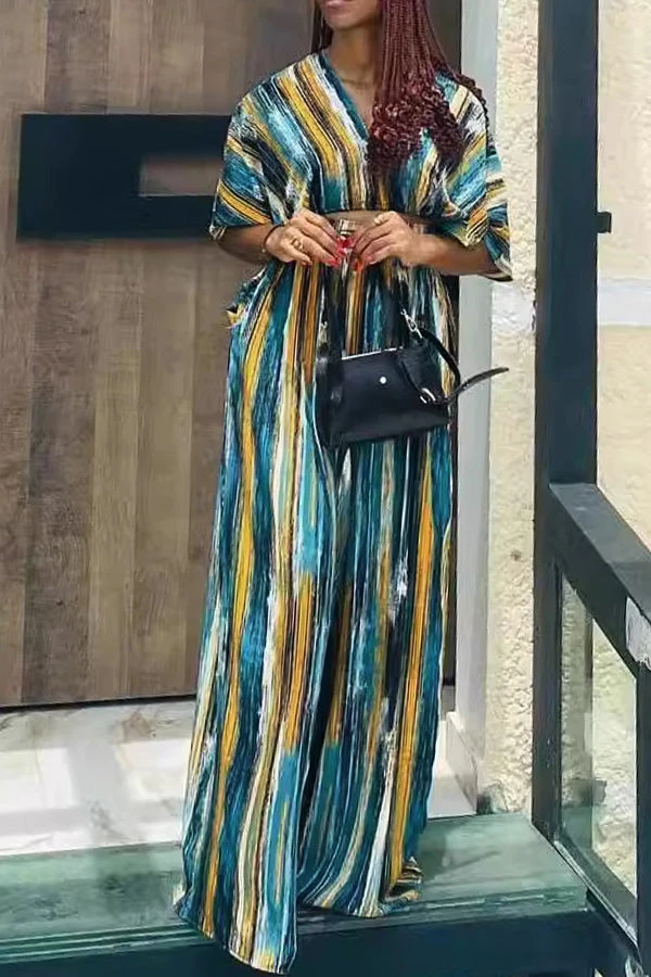 V-Neck Irregular Striped Printed Top & Pants Set 7 V-Neck Irregular Striped Printed Top & Pants Set - Image 7