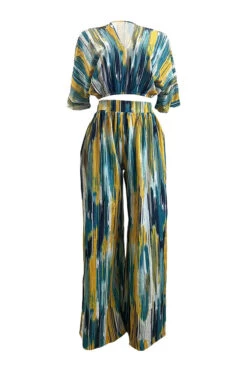 V-Neck Irregular Striped Printed Top & Pants Set 17 V-Neck Irregular Striped Printed Top & Pants Set -Acorpstyle XTU0258 BL 2