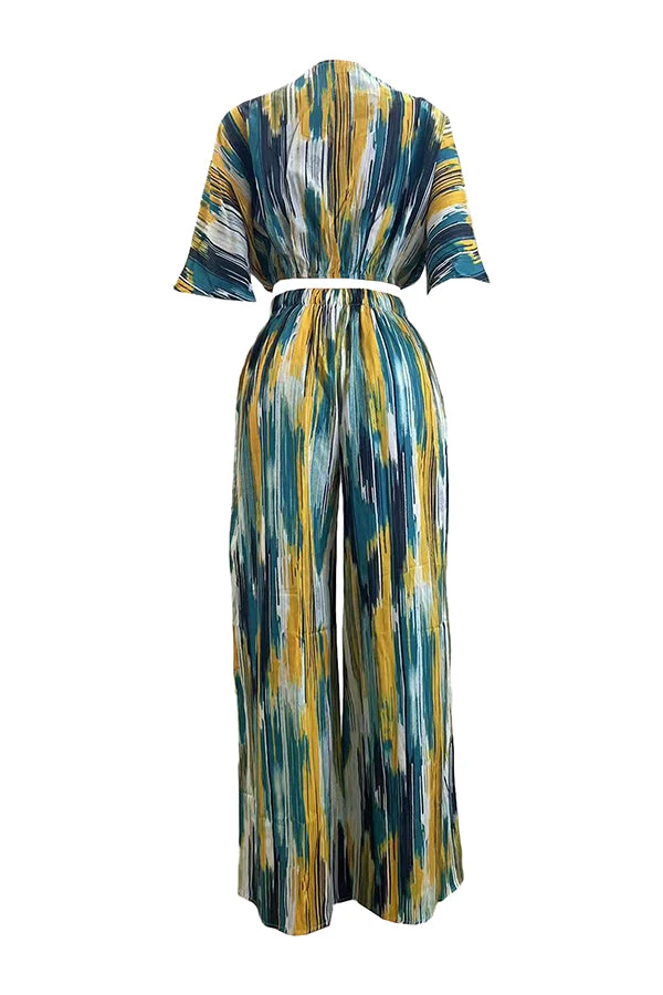 V-Neck Irregular Striped Printed Top & Pants Set 9 V-Neck Irregular Striped Printed Top & Pants Set - Image 9