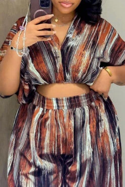 V-Neck Irregular Striped Printed Top & Pants Set 12 V-Neck Irregular Striped Printed Top & Pants Set -Acorpstyle XTU0258 RT 2