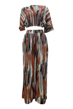 V-Neck Irregular Striped Printed Top & Pants Set 13 V-Neck Irregular Striped Printed Top & Pants Set -Acorpstyle XTU0258 RT 3