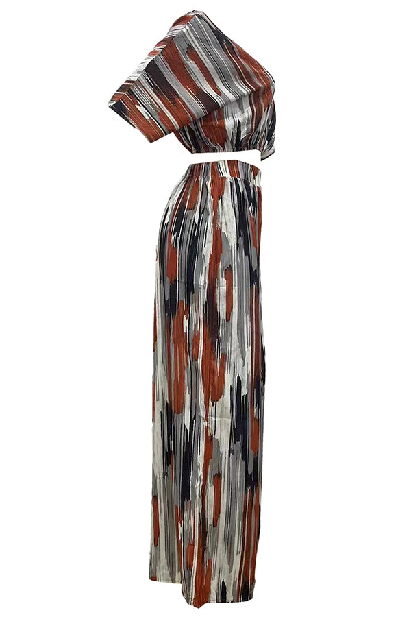 V-Neck Irregular Striped Printed Top & Pants Set 5 V-Neck Irregular Striped Printed Top & Pants Set - Image 5