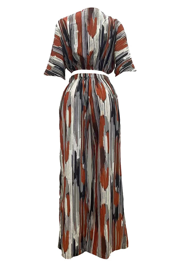 V-Neck Irregular Striped Printed Top & Pants Set 6 V-Neck Irregular Striped Printed Top & Pants Set - Image 6