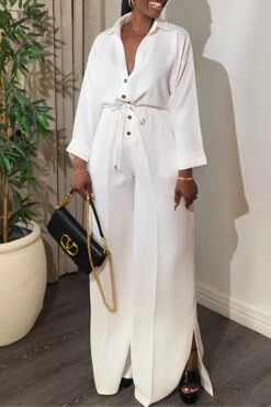 Solid Color Lapel Lace Up Wide Leg Jumpsuit 10 Solid Color Lapel Lace Up Wide Leg Jumpsuit -Acorpstyle XTU0525 WH 4