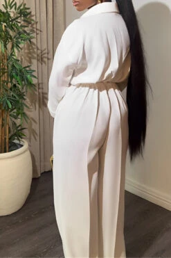 Solid Color Lapel Lace Up Wide Leg Jumpsuit 11 Solid Color Lapel Lace Up Wide Leg Jumpsuit -Acorpstyle XTU0525 WH 5