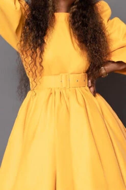 Gorgeous Lantern Sleeve A-line Dress (Without Belt) -Acorpstyle XTX0438 YE 2