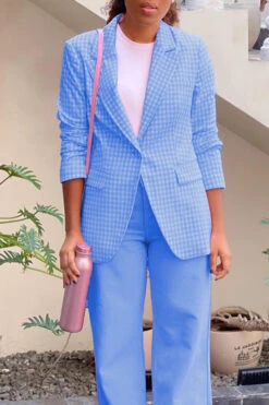 Stylish Peak Collar Plaid Blazer Set -Acorpstyle XTX0529 BL 2