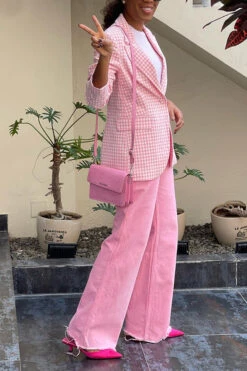 Stylish Peak Collar Plaid Blazer Set -Acorpstyle XTX0529 PI 2