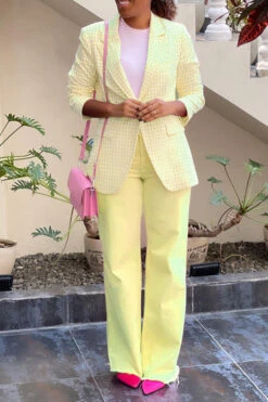 Stylish Peak Collar Plaid Blazer Set -Acorpstyle XTX0529 YE 1