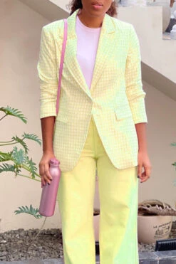 Stylish Peak Collar Plaid Blazer Set -Acorpstyle XTX0529 YE 2